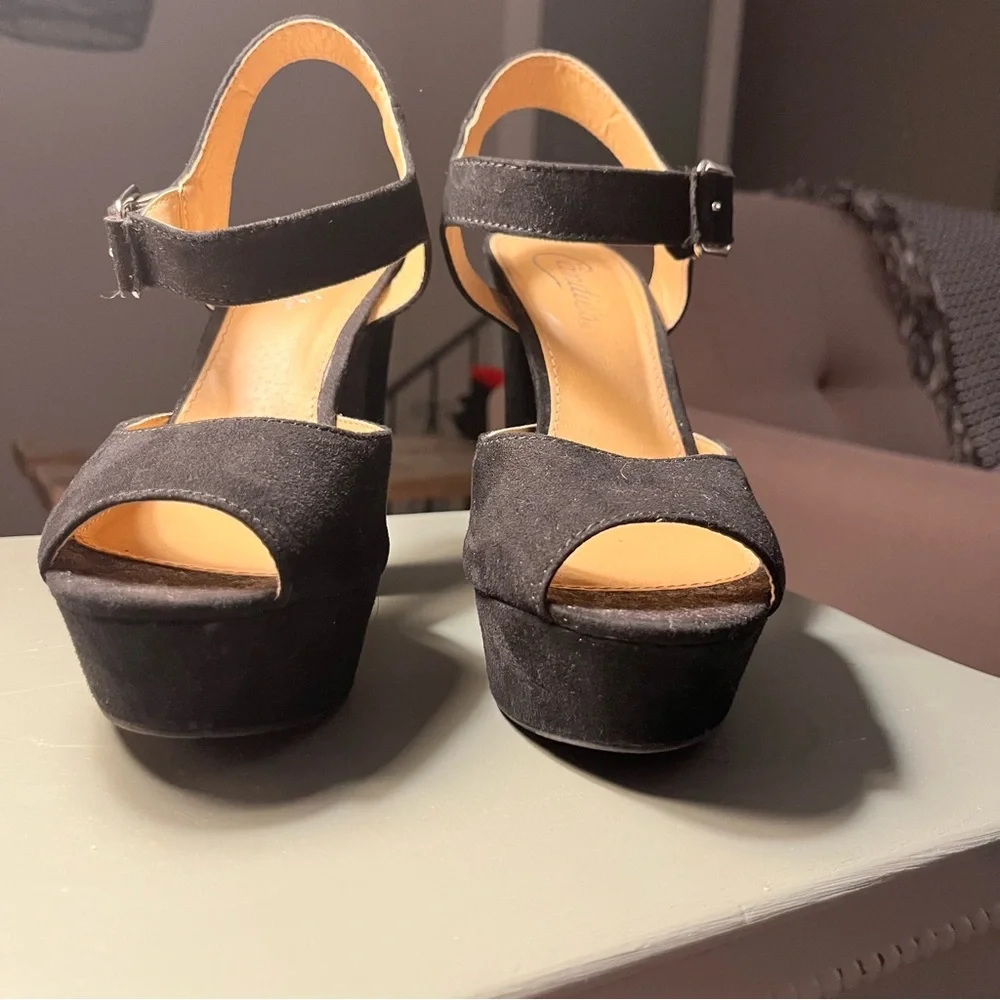 Black Suede Platform Heel Sandals - Women's Candie’s size 7 NWOT buckle straps - Picture 2 of 13